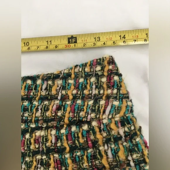 EUC Jcrew multicolored wool mini shirt with gold zippers, fully lined, back zip. - Picture 7 of 9